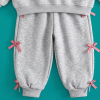 Girls Grey Bow Applique Long Sleeve Sweatshirt With Pants Sets 2 pc. Sets