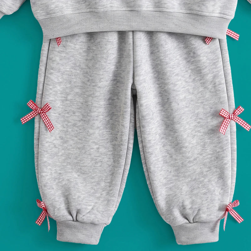 Girls Grey Bow Applique Long Sleeve Sweatshirt With Pants Sets 2 pc. Sets