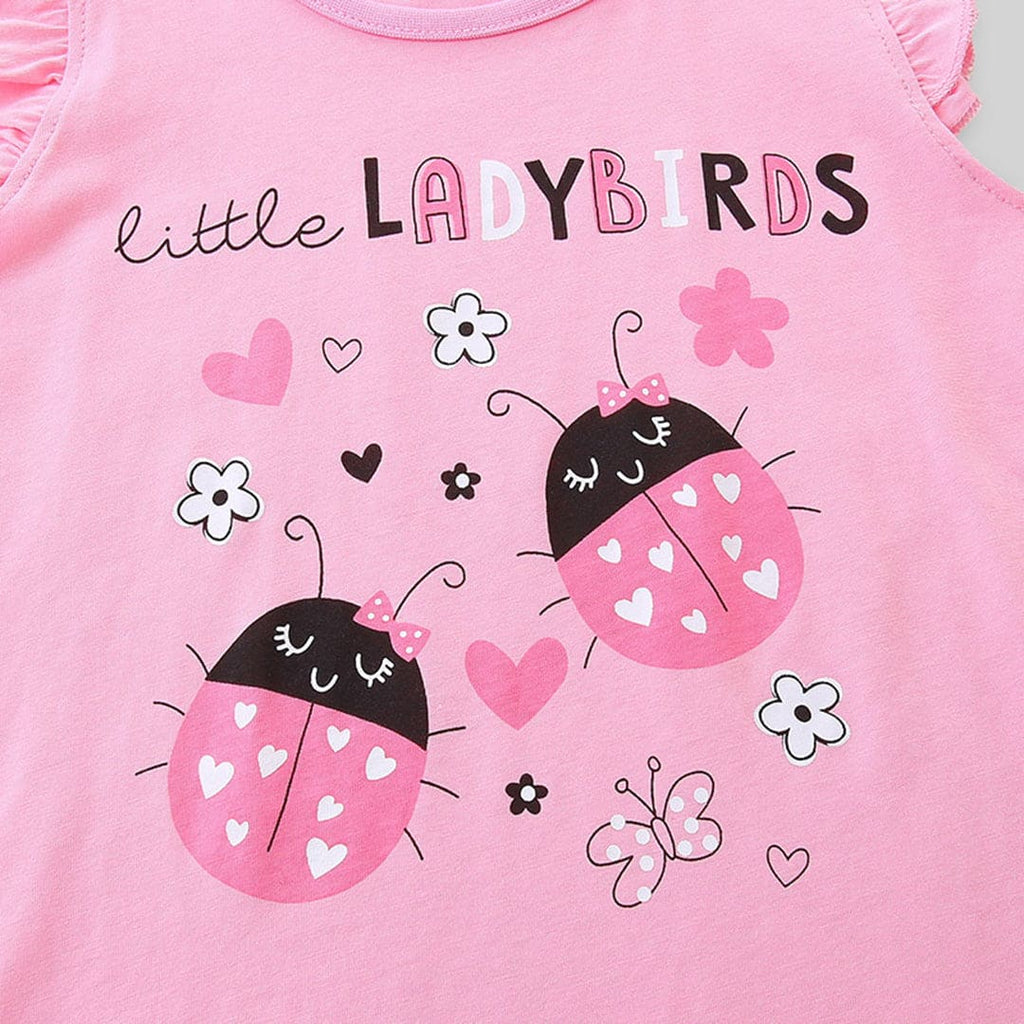 Girls Ladybird Printed Short Sleeves T-Shirt Tshirts   