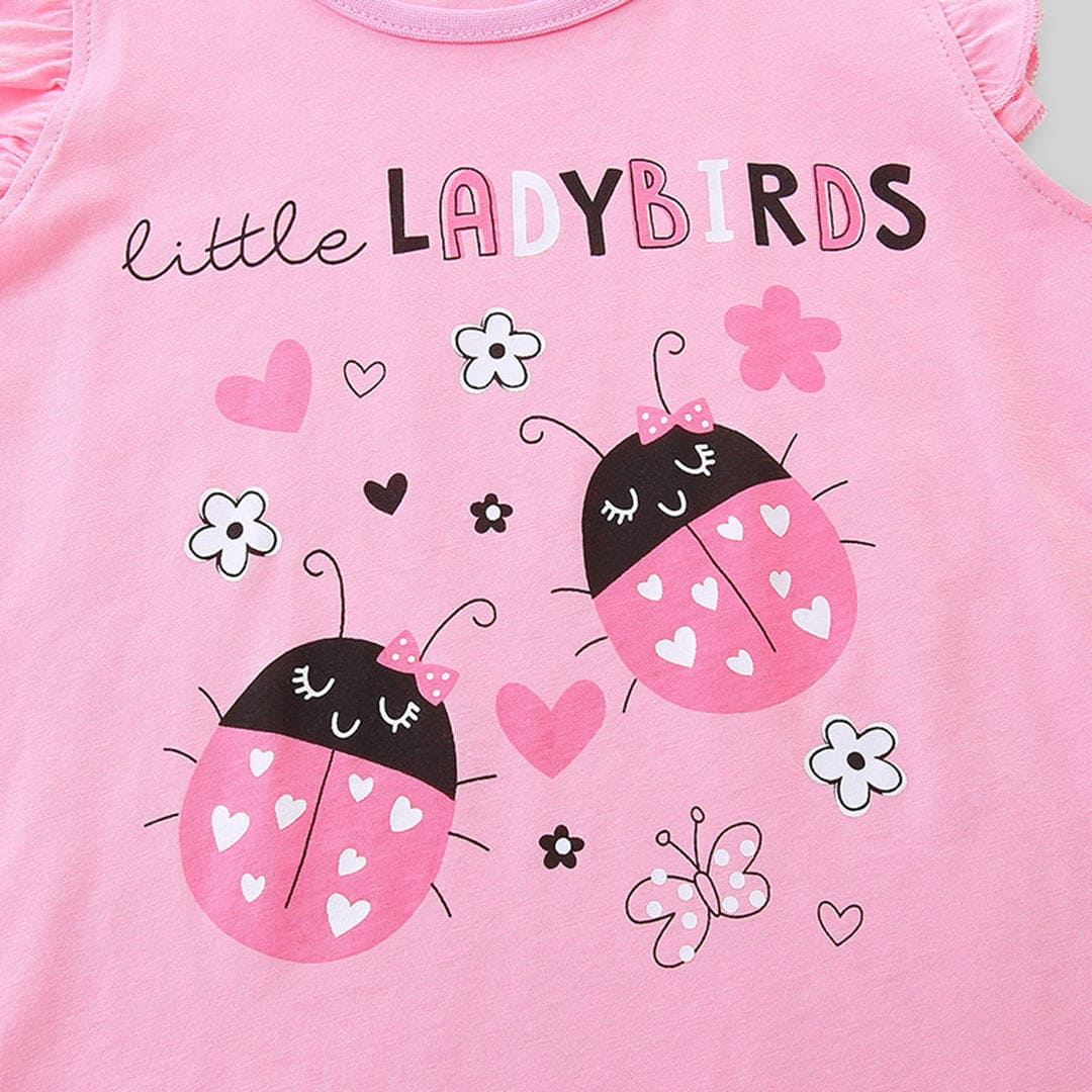 Girls Ladybird Printed Short Sleeves T-Shirt Tshirts   