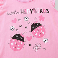 Girls Ladybird Printed Short Sleeves T-Shirt Tshirts   