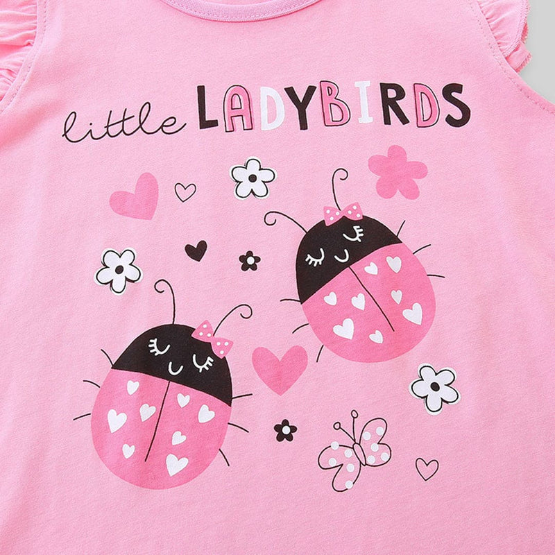Girls Ladybird Printed Short Sleeves T-Shirt Tshirts   