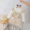 Girls Yellow Checked Bunny Applique Round Neck Pinafore Dress Casual Dresses Yellow 1-2 Y