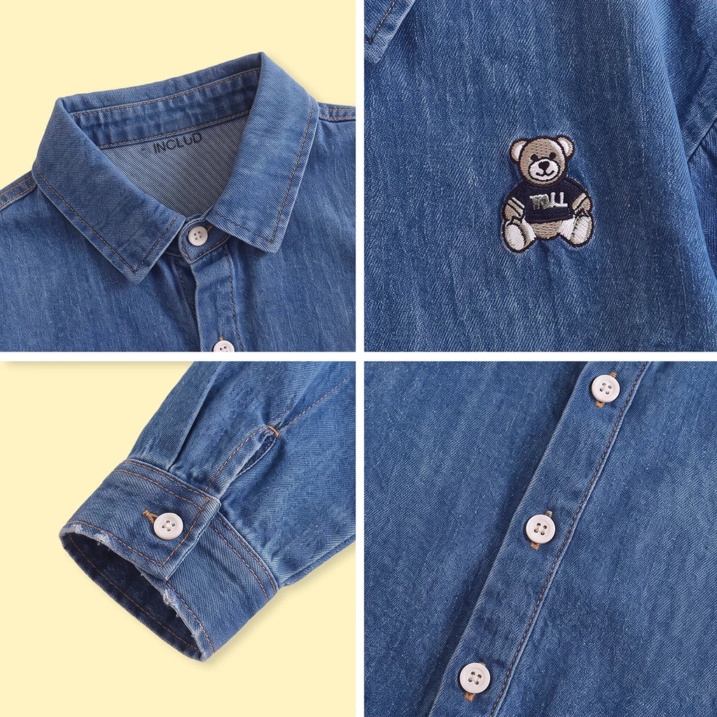 Boys Blue Embroidered Long Sleeve Shirt Shirts