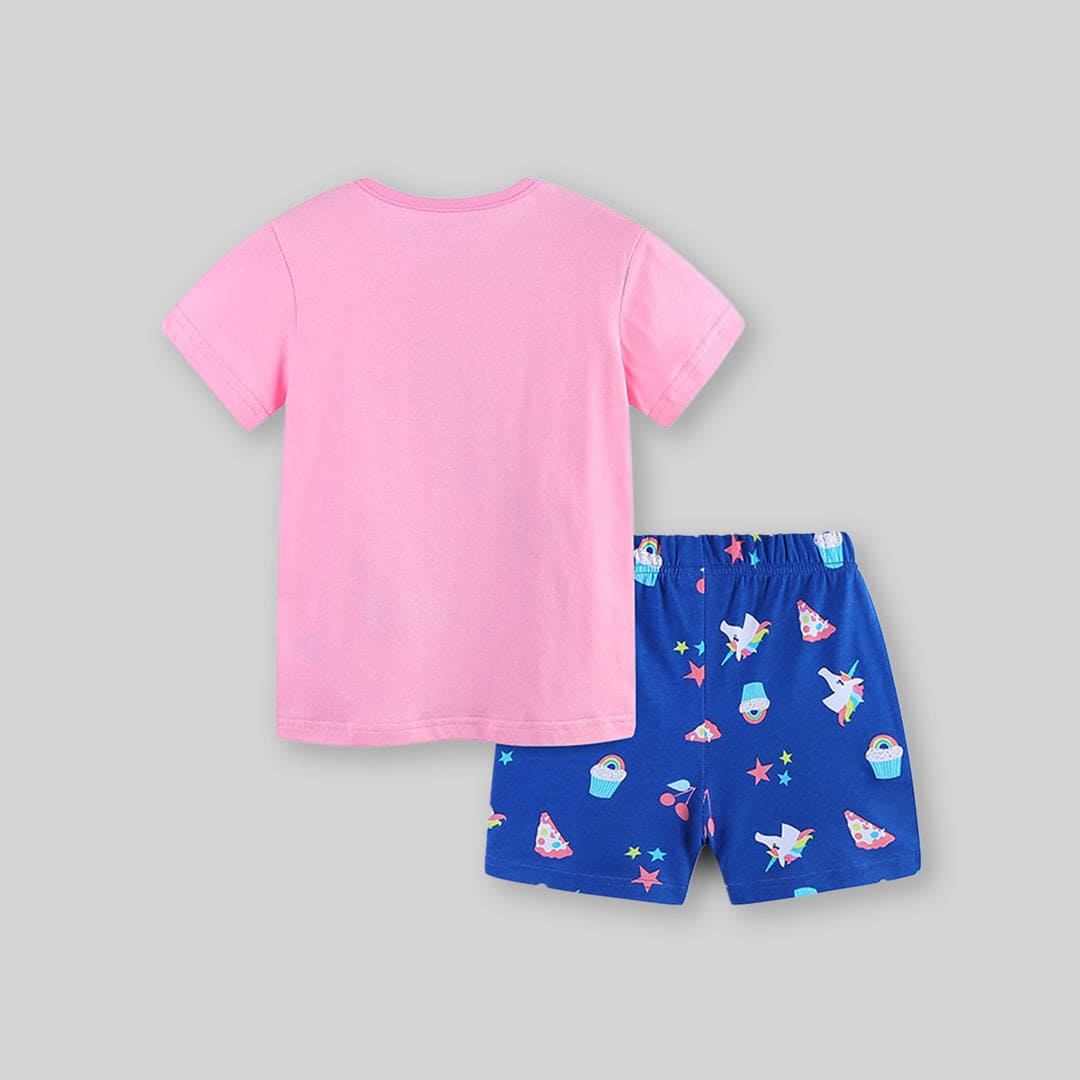 Girls Unicorn Print T-Shirt With Printed Shorts Set Sets   