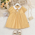 Girls Yellow Gingham Checked Smocked Dress with Duck Embroidery Casual Dresses Yellow 2-3 Y