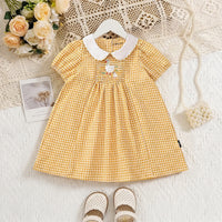 Girls Yellow Gingham Checked Smocked Dress with Duck Embroidery Casual Dresses Yellow 2-3 Y