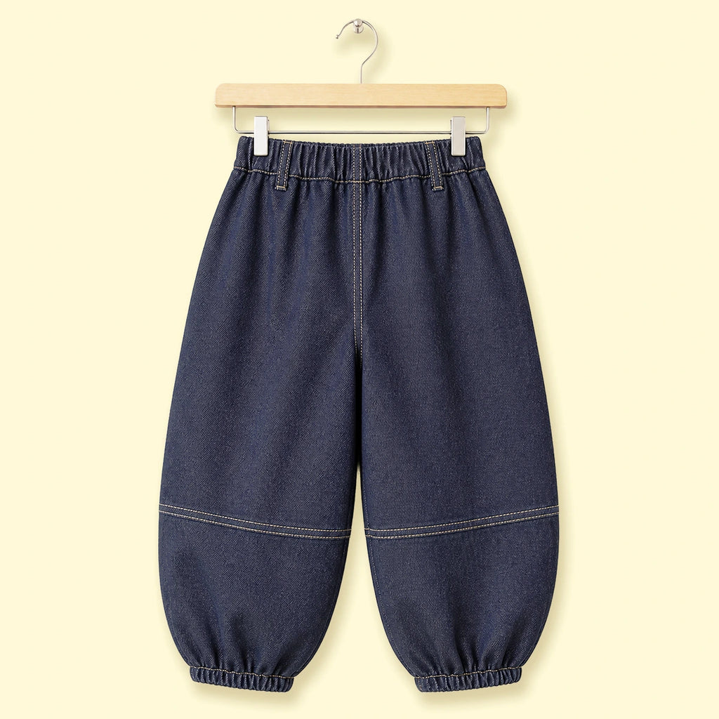 Girls Blue Solid Jeans With Contrast Stitching Jeans