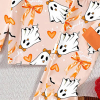 Girls Orange Halloween-Themed Printed T-Shirt With Jogger Co-ord Sets 2 pc. Sets
