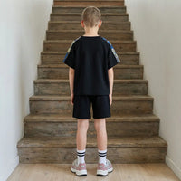 Boys Black Abstract Print Raglan Sleeves T-Shirt With Shorts Co-ord Sets Sets