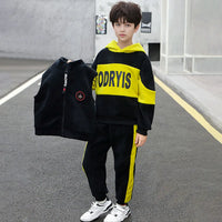 Boys Yellow Typographic Printed Hooded Sweatshirt With Vest & Jogger Sets Sets