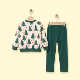 Girls Green Christmas Tree Printed Sweatshirt With Legging Sets 2 pc. Sets