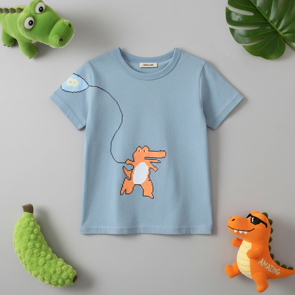 Boys Grey Cartoon Printed Short Sleeves T-Shirt Tshirts Grey 1-2 Y