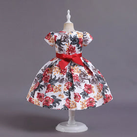 Girls White Floral Printed Sleeveless Fit & Flare Party Wear Dress Party Dresses