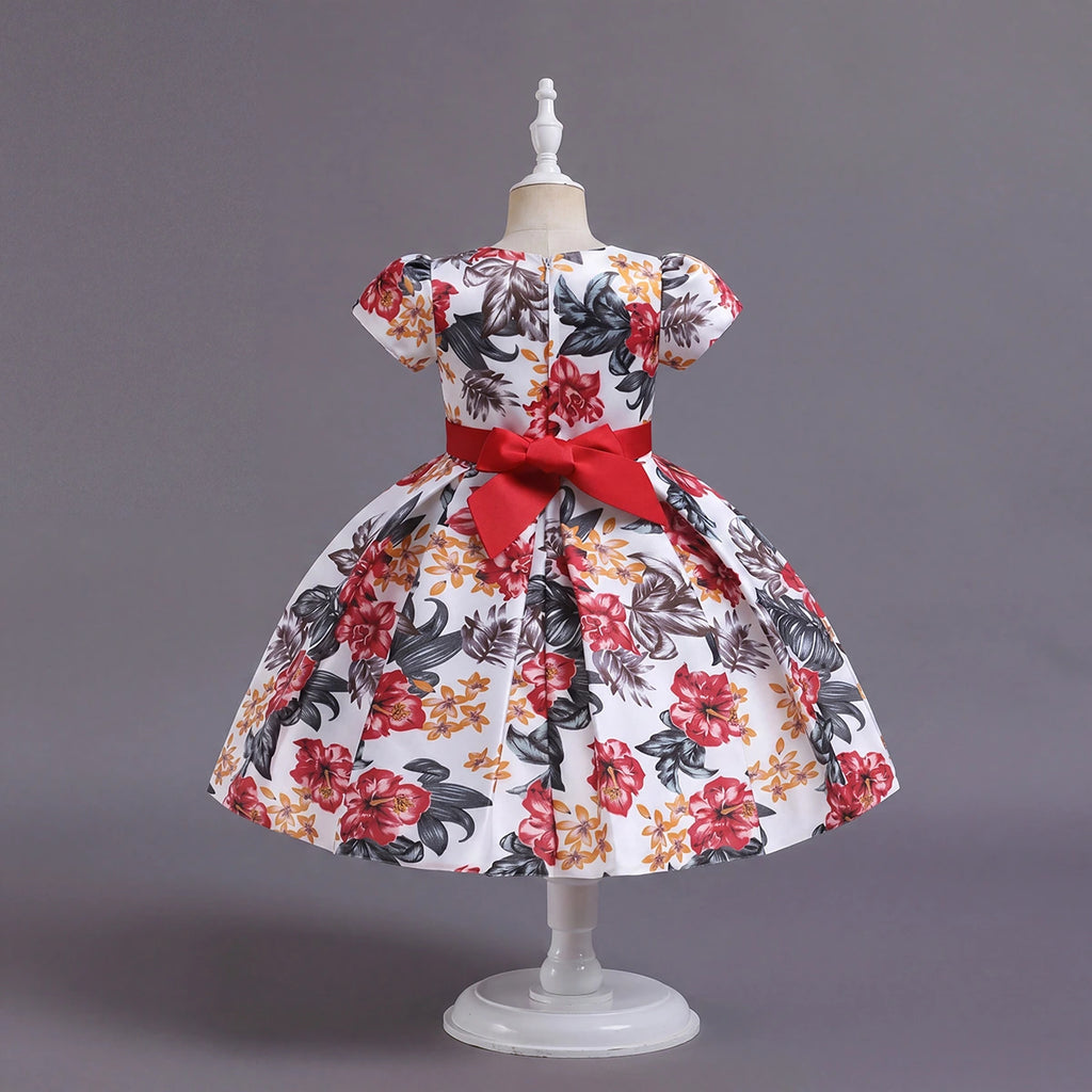 Girls White Floral Printed Sleeveless Fit & Flare Party Wear Dress Party Dresses