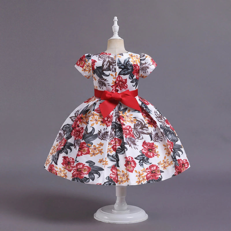 Girls White Floral Printed Sleeveless Fit & Flare Party Wear Dress Party Dresses
