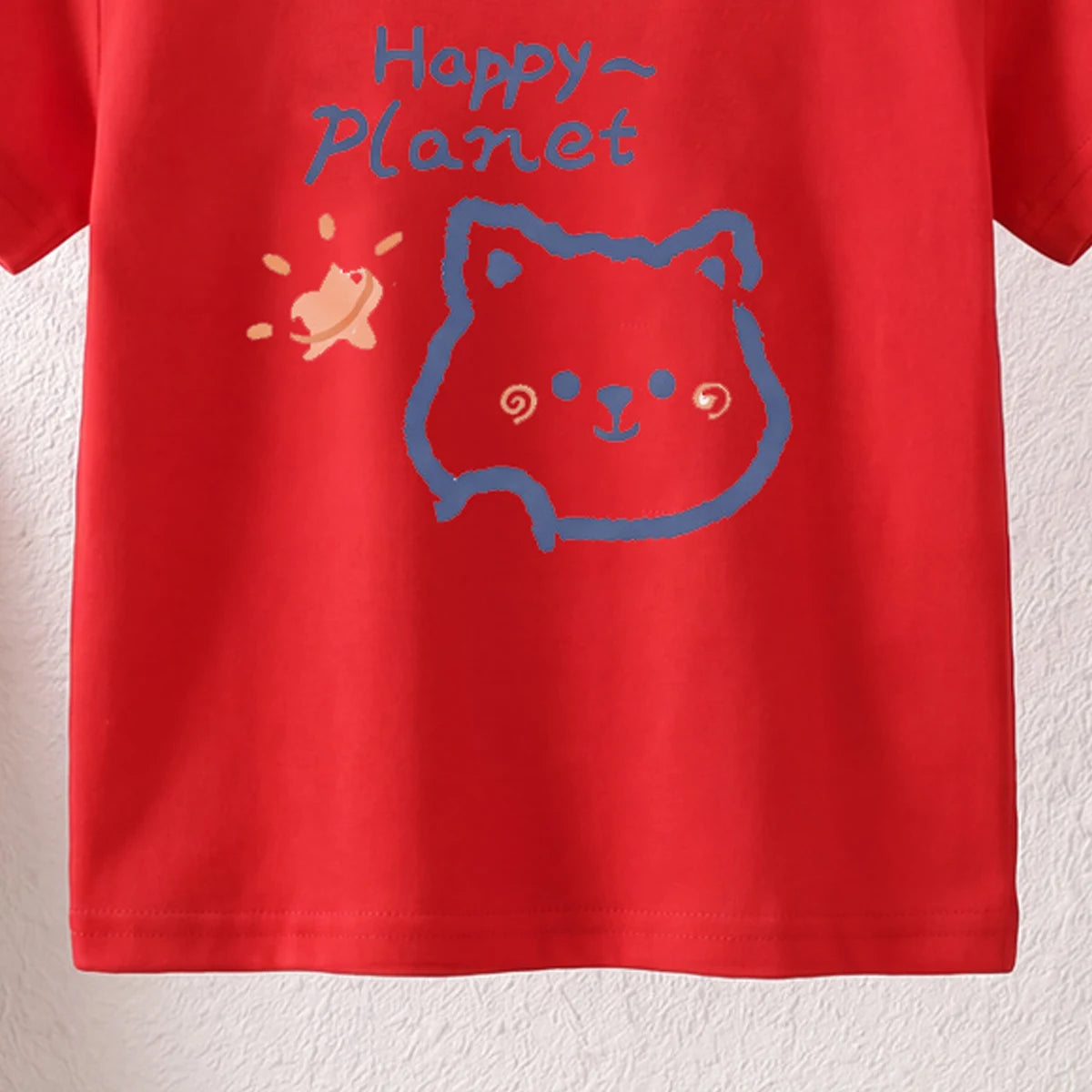 Girls Red Happy Planet Typography Print Short Sleeve T-Shirt Tshirts
