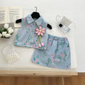 Girls Light Blue Floral Applique Top With Skirt Sets 2 pc. Sets Light Blue 1-2 Y