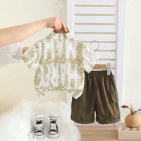 Boys Green Typographic Printed Shirt With T-Shirt And Shorts Set Sets