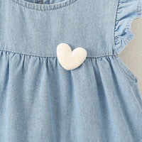 Girls Blue Heart Applique Layered Denim Dress Casual Dresses
