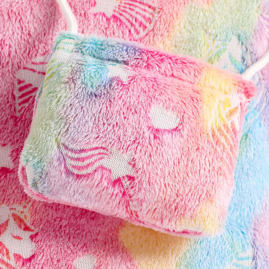 Girls Multicolor Self-Design Unicorn Patterns Fleece T-shirt Dress Casual Dresses