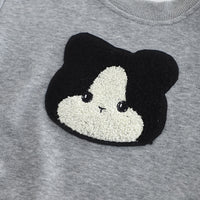 Boys Grey Cat Face Appliqued Sweatshirt With T-Shirt And Pants Set 3 pc. Sets