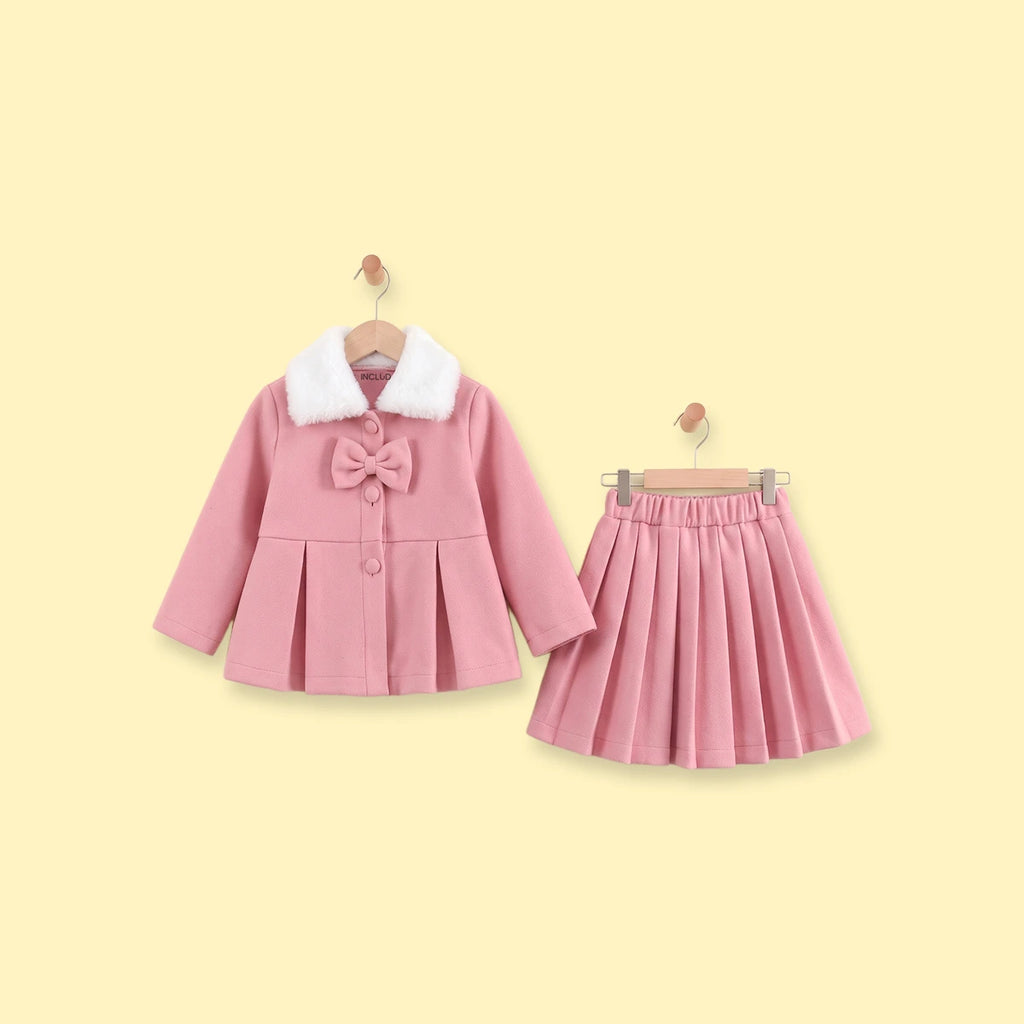 Girls Pink Long Sleeve Top With Pleated Skirt Sets 2 pc. Sets Pink 3-4 Y