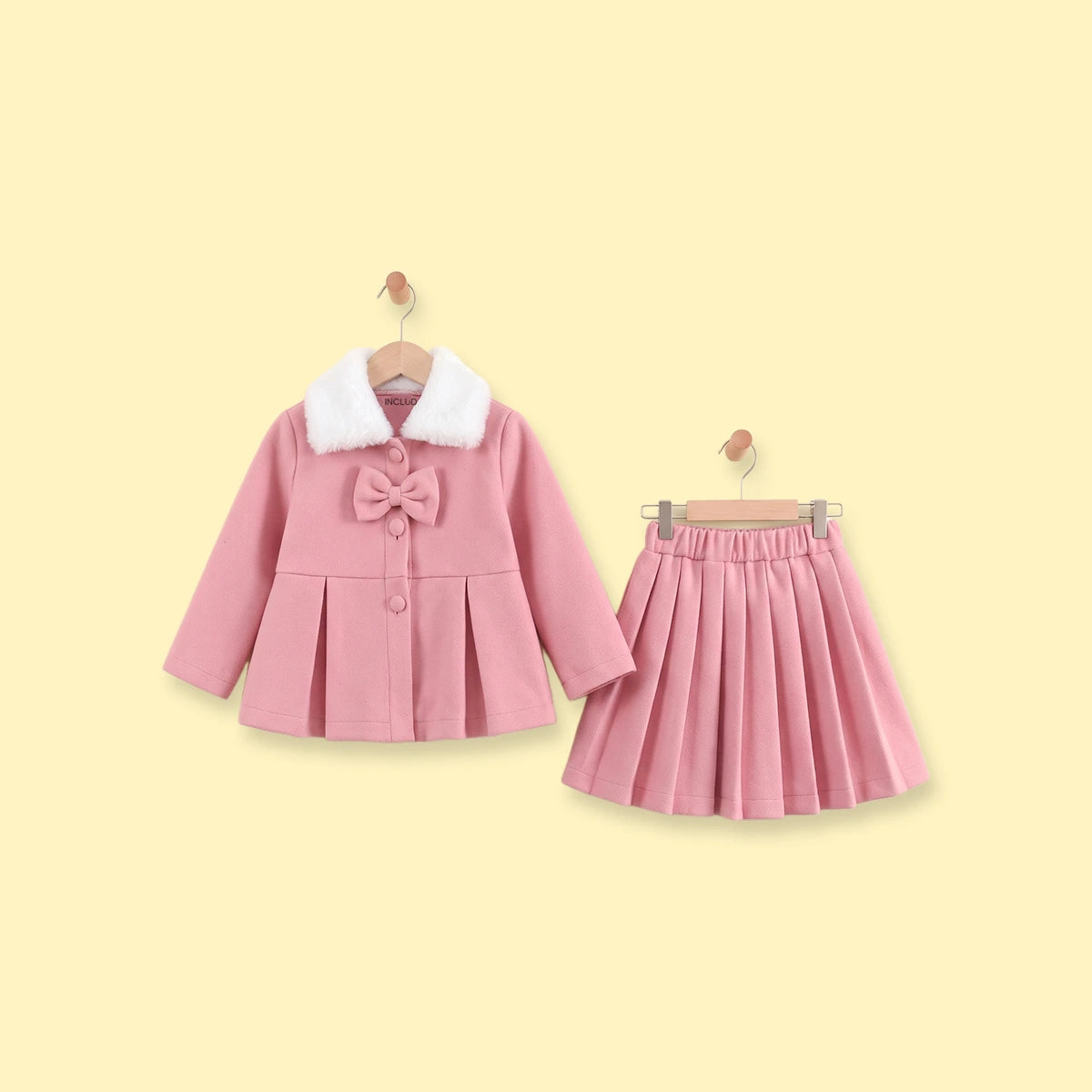 Girls Pink Long Sleeve Top With Pleated Skirt Sets 2 pc. Sets Pink 3-4 Y