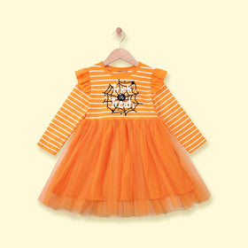 Girls Orange Striped Long Sleeve Fit & Flare Dress Casual Dresses Orange 1-2 Y