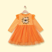 Girls Orange Striped Long Sleeve Fit & Flare Dress Casual Dresses Orange 1-2 Y
