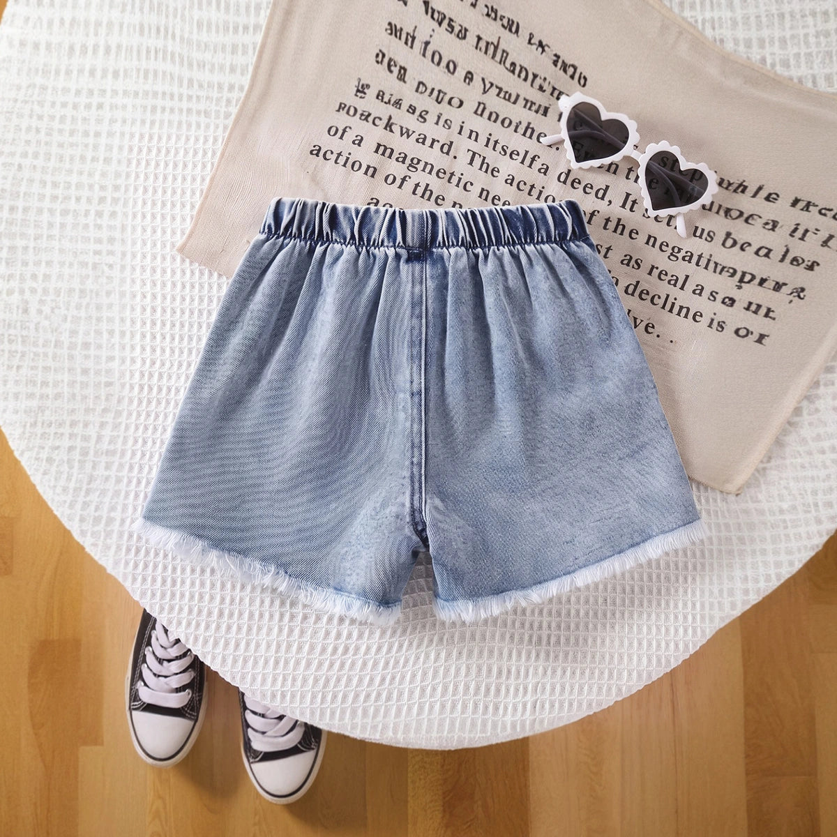 Girls Light Blue Distressed Denim Shorts Shorts