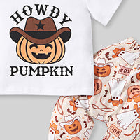 Boys Pumpkin Print T-Shirt With Halloween Printed Pants 2 pc. Sets   