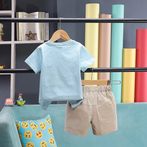 Boys Sky Blue Animal Print Short Sleeve T-Shirt With Shorts Sets 2 pc. Sets