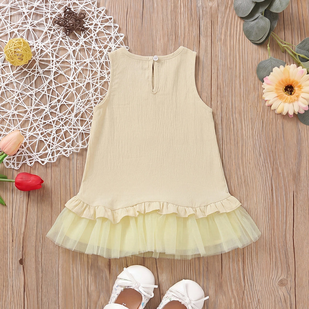 Girls Yellow Textured Bottom Ruffle A-Line Dress Casual Dresses