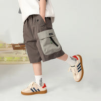 Boys Brown Elasticated Waist Shorts with Contrast Flap Pockets Shorts