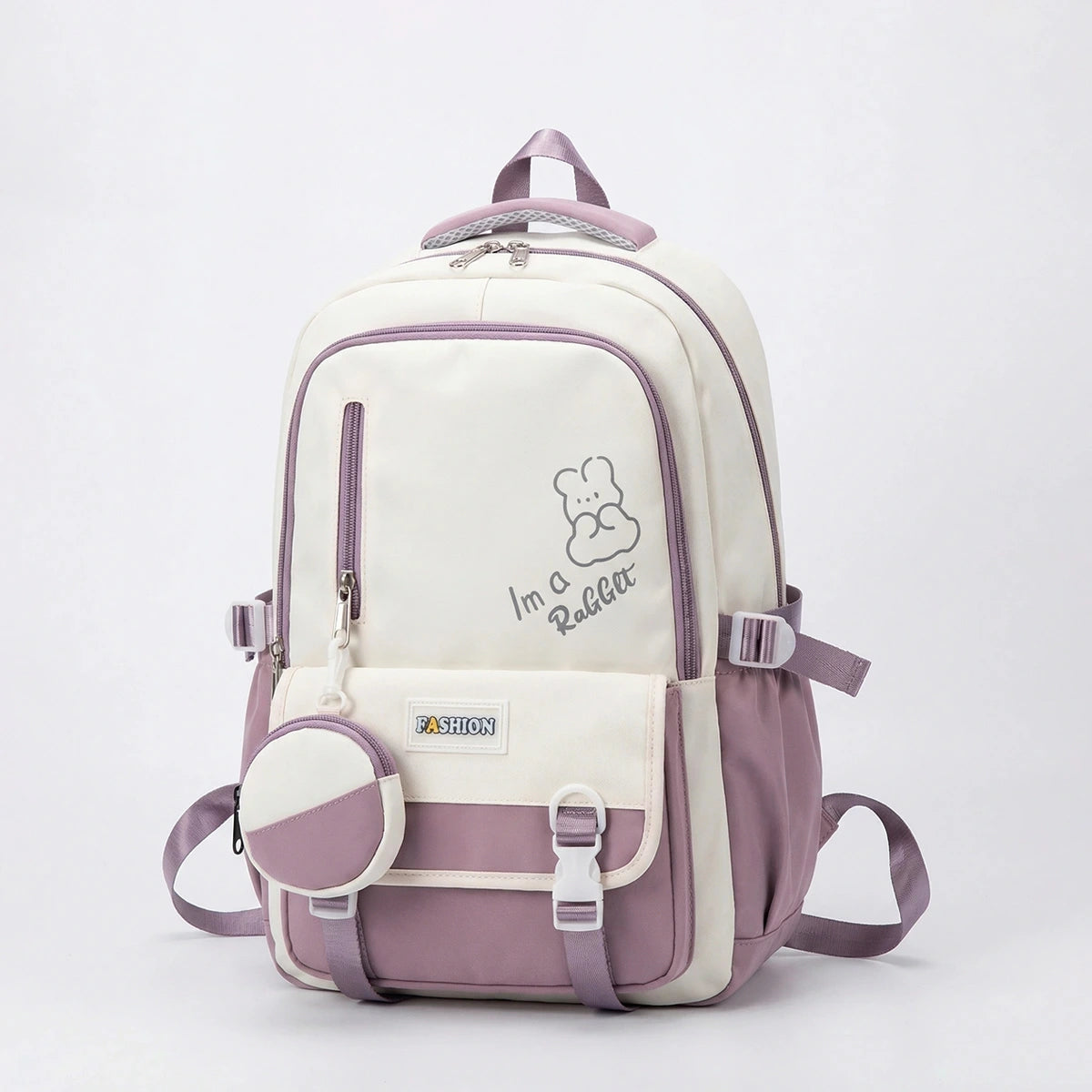 Kids Purple Rabbit Print Multi-Pocket School Backpack Trending Accessories Purple Onesize