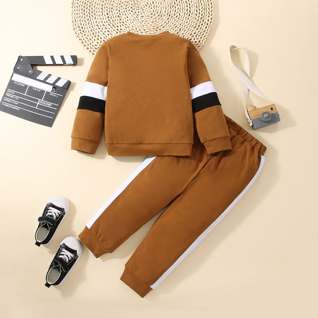Boys Brown Sweatshirt With Jogger Co-ord Sets Sets