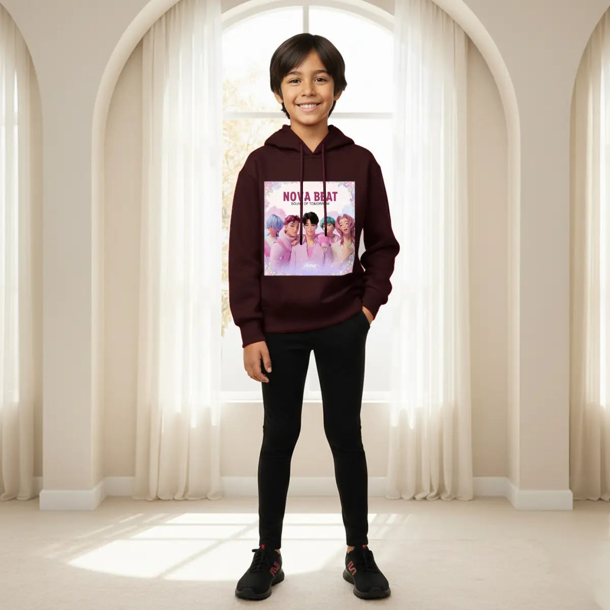 Boys Maroon K-Pop Nova -Beat Graphics Hoodie Sweatshirts & Hoodies Maroon 2-3 Y