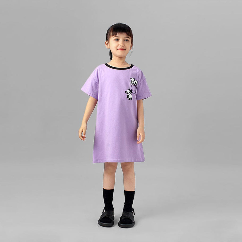 Girls Panda Print Short Sleeves T-shirt Dress