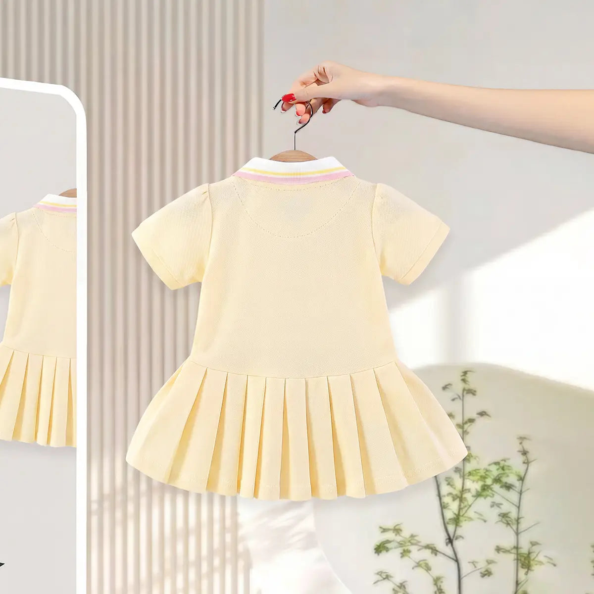 Girls Yellow Bunny Heart Embroidered Short Sleeve Polo Dress Casual Dresses