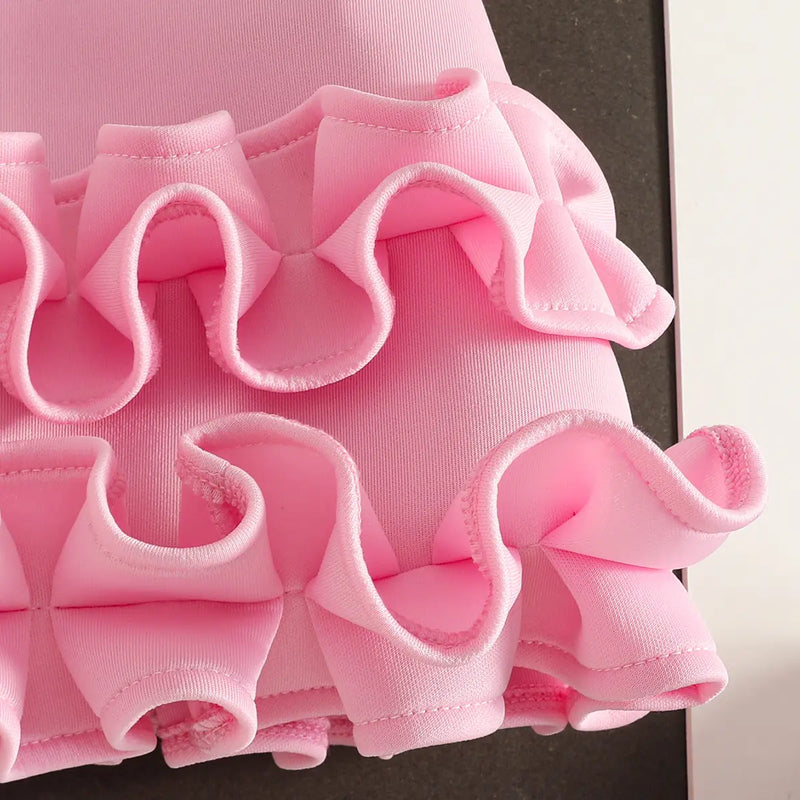 Girls Pink Sleeveless Large Bow Applique A-line Party Wear Dress Party Dresses