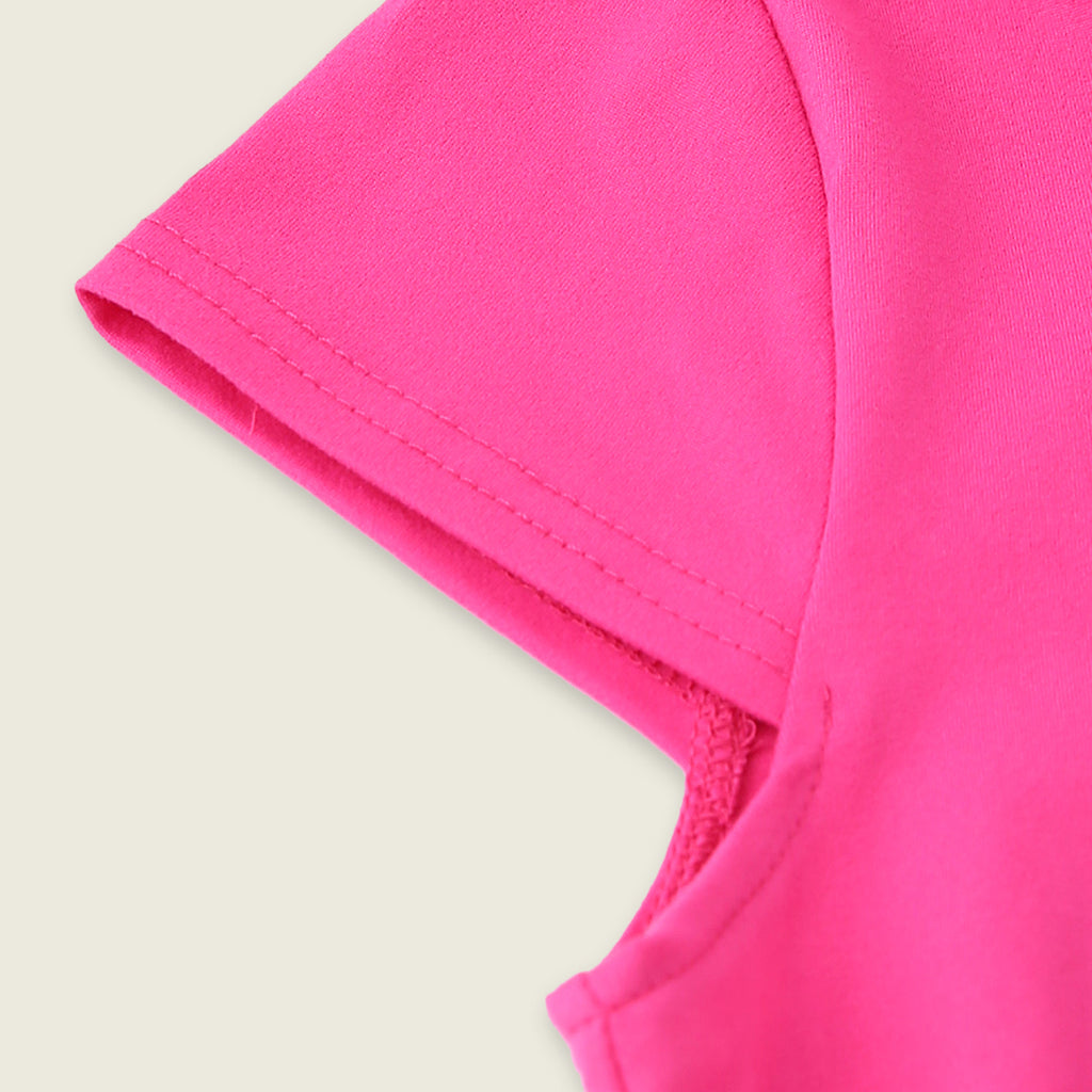 Girls Fuchsia Graphic Short Sleeves Scoop Neck T-Shirt Tshirts
