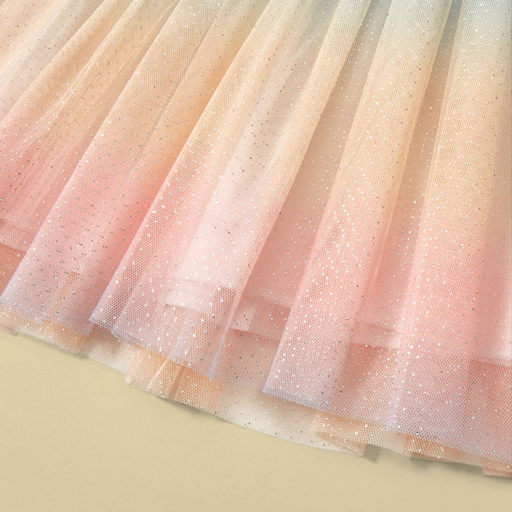Girls Short Sleeve Foil Print Tulle Overlay Dress Casual Dresses   