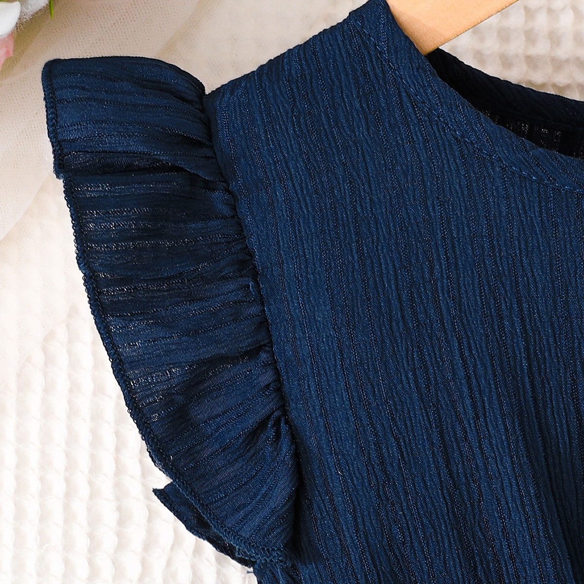 Girls Navy Blue Flutter Sleeves Bottom Ruffled Dress Casual Dresses