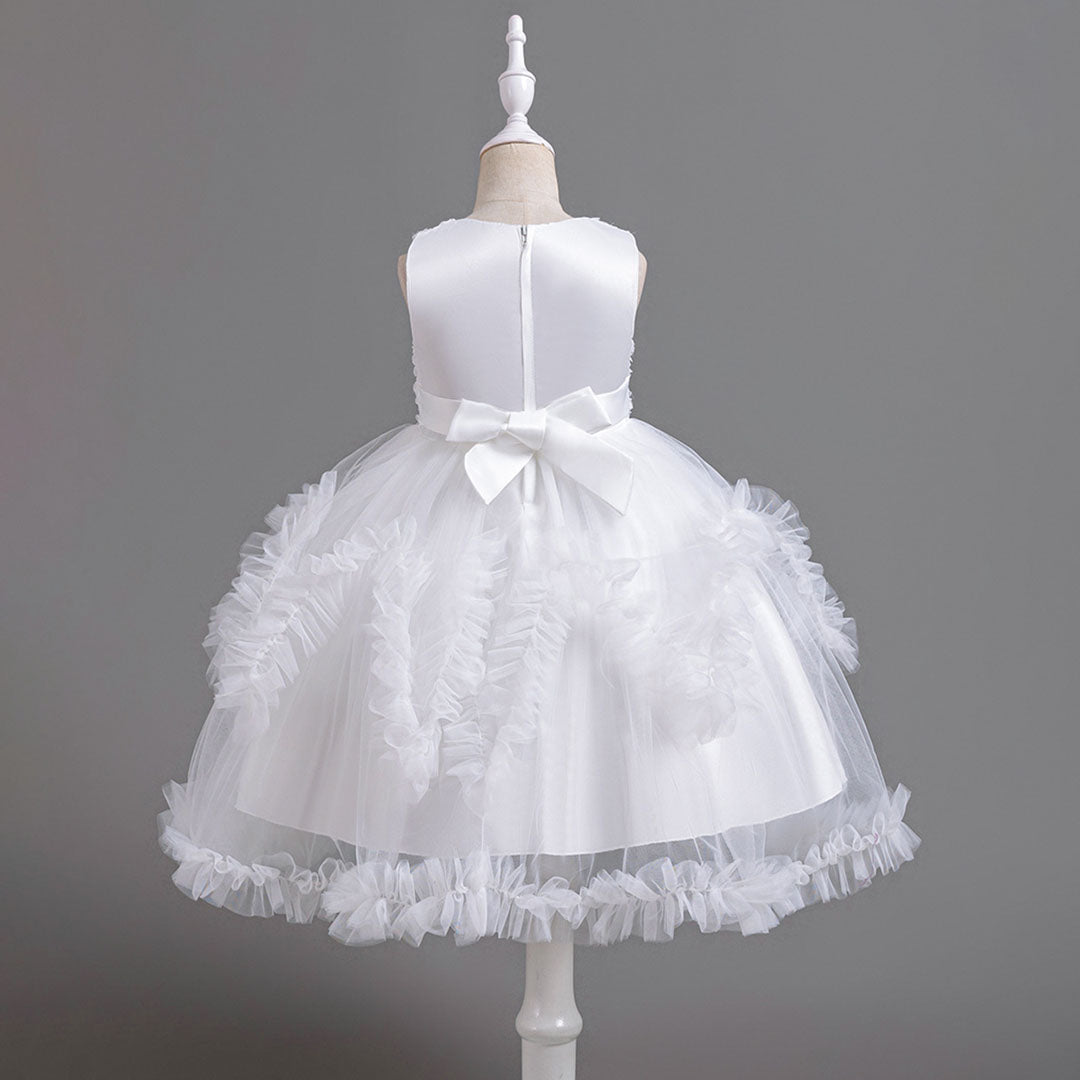 Girls White Floral Embroidered Party Wear Balloon Dress Party Dresses