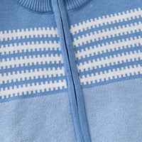 Boys Light Blue Front Zipper Cardigan With Self-Design Stripe Patterns Sweaters & Cardigans