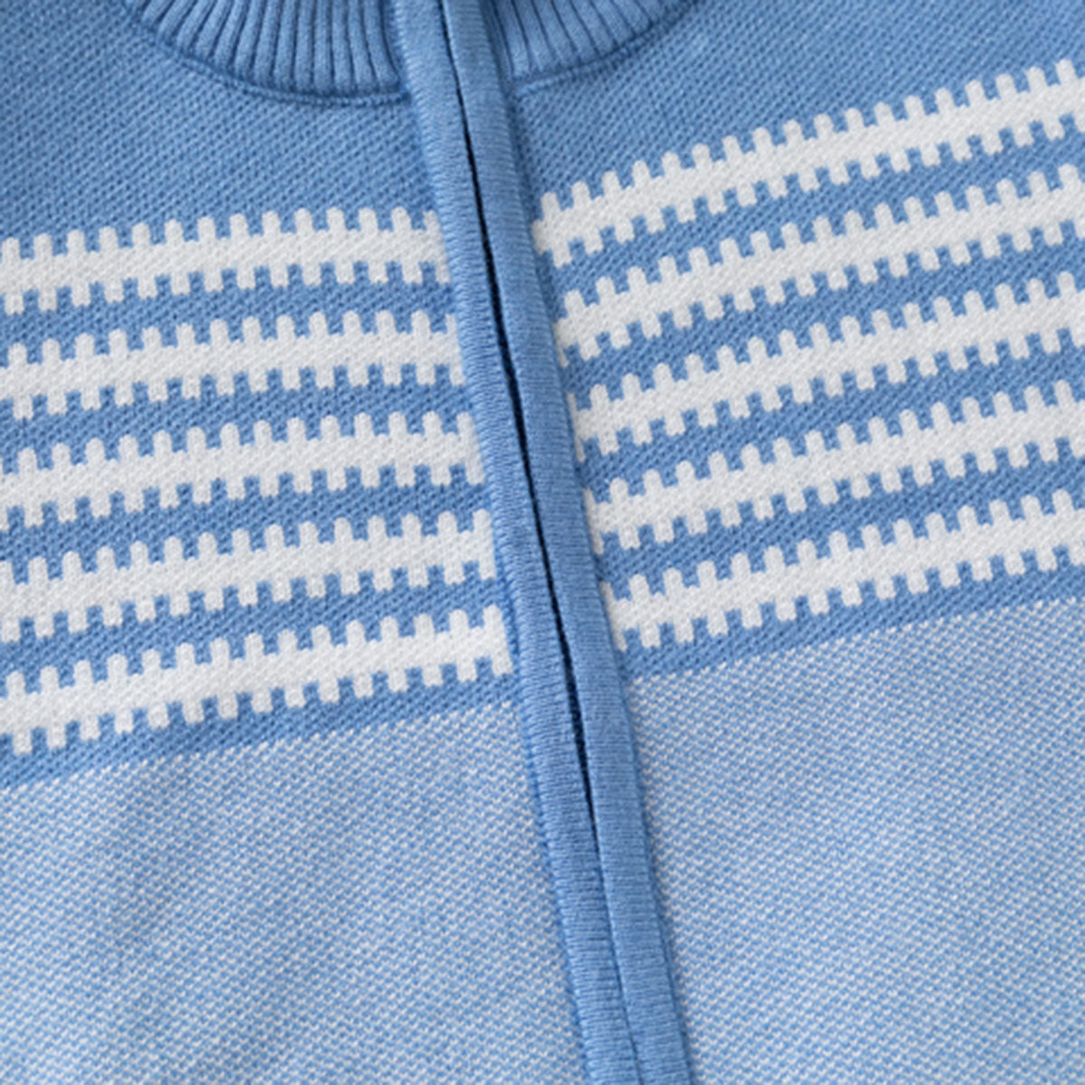 Boys Light Blue Front Zipper Cardigan With Self-Design Stripe Patterns Sweaters & Cardigans