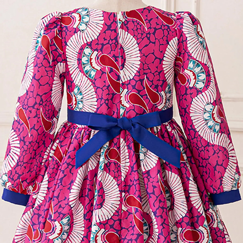Girls Pink Paisley Print Fit & Flare Dress With Long Sleeves Casual Dresses