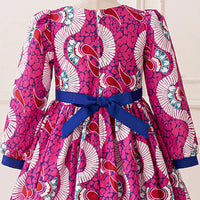Girls Pink Paisley Print Fit & Flare Dress With Long Sleeves Casual Dresses