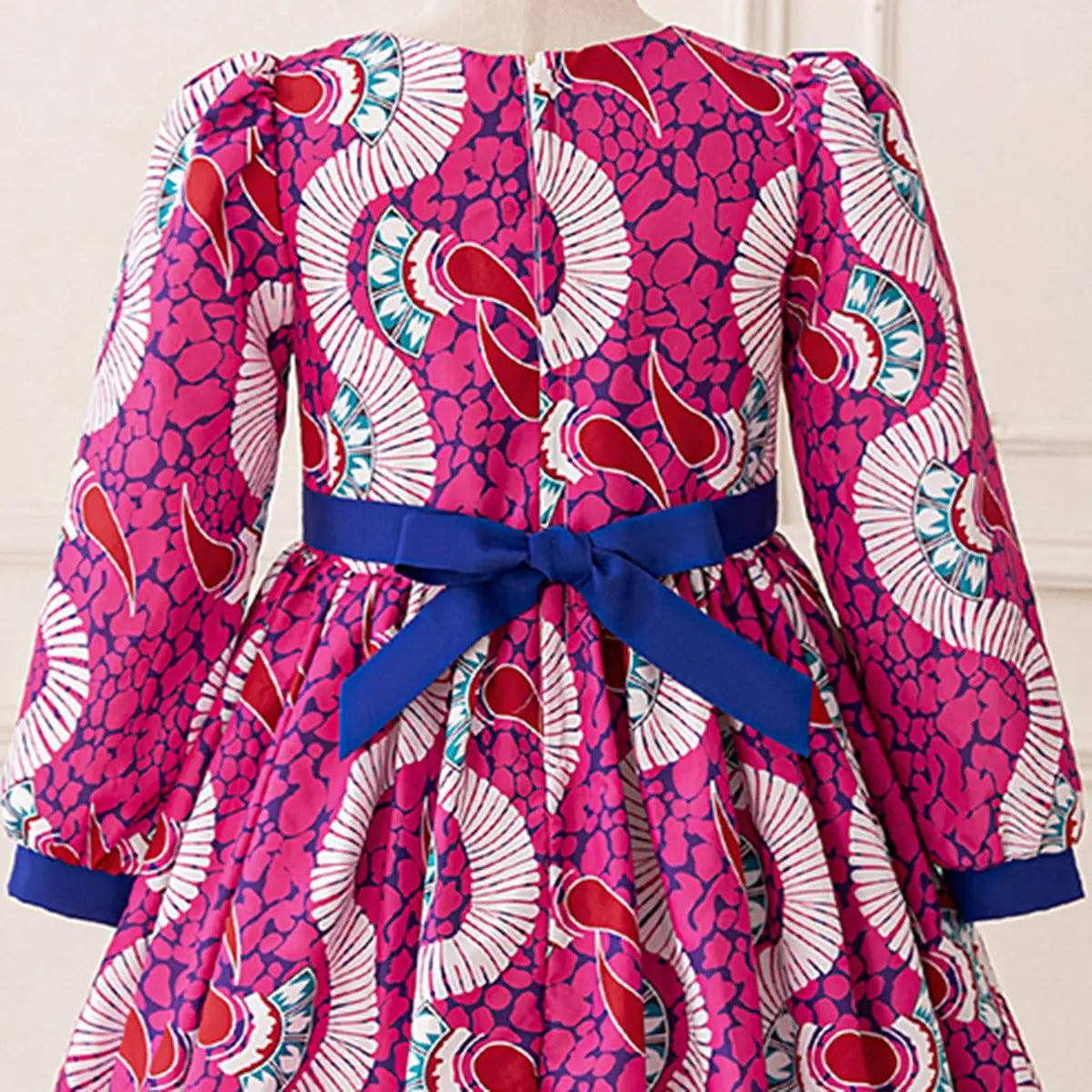 Girls Pink Paisley Print Fit & Flare Dress With Long Sleeves Casual Dresses
